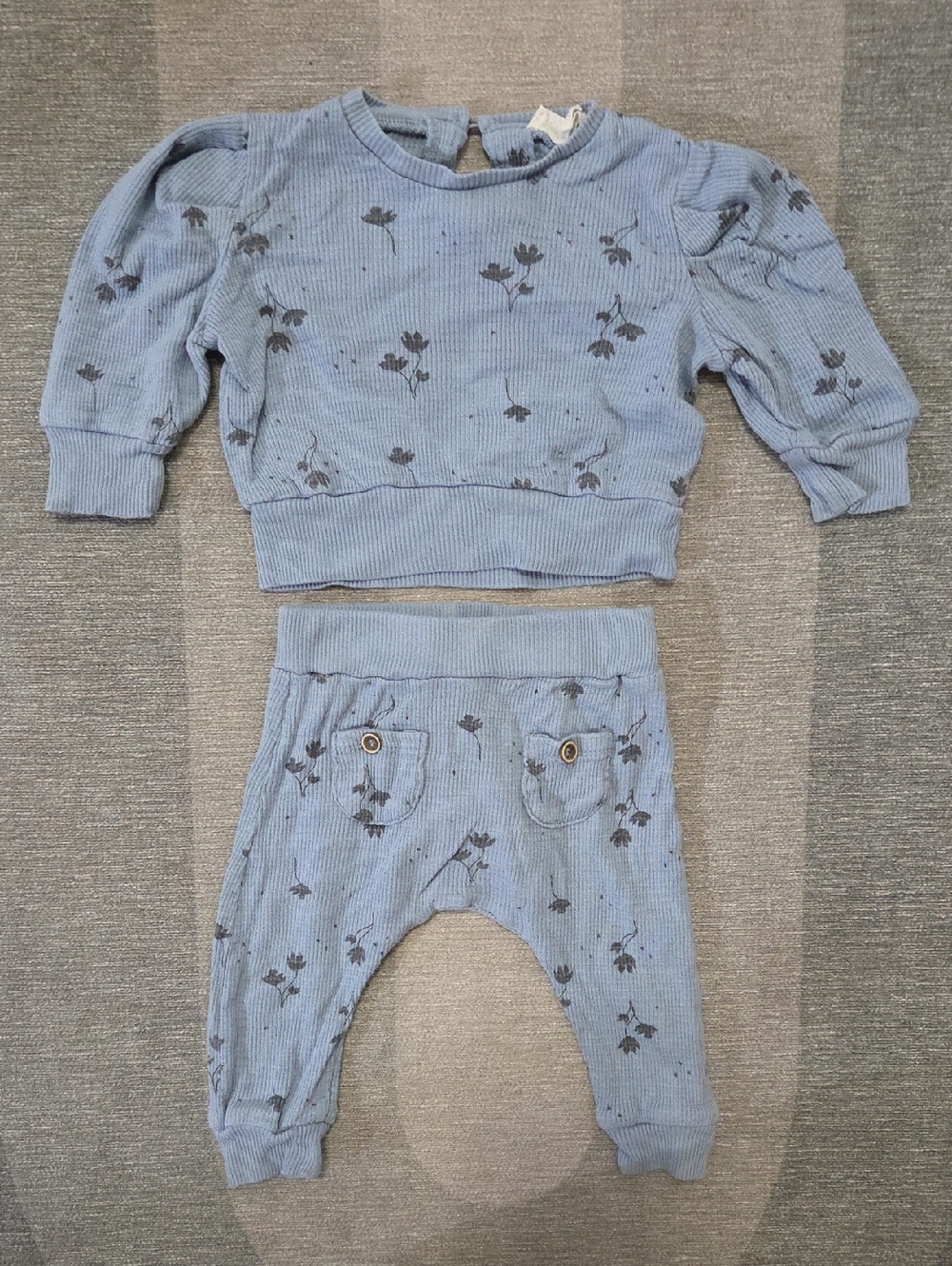 Jessica Simpson Long Sleeve Top & Harem Pant Blue Dark Floral Print 6-9m